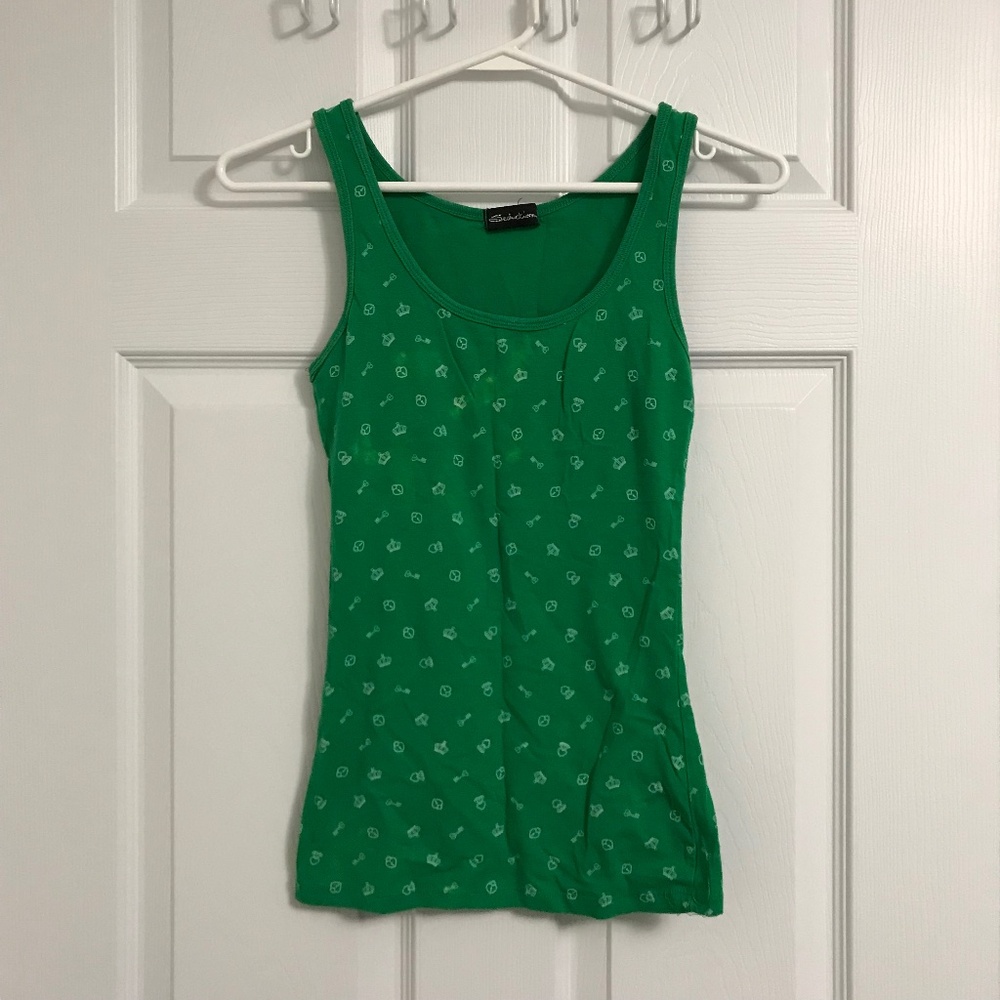 Y2K Seductions Patterned Tank Top XS Green Crown Key Diamond Ring